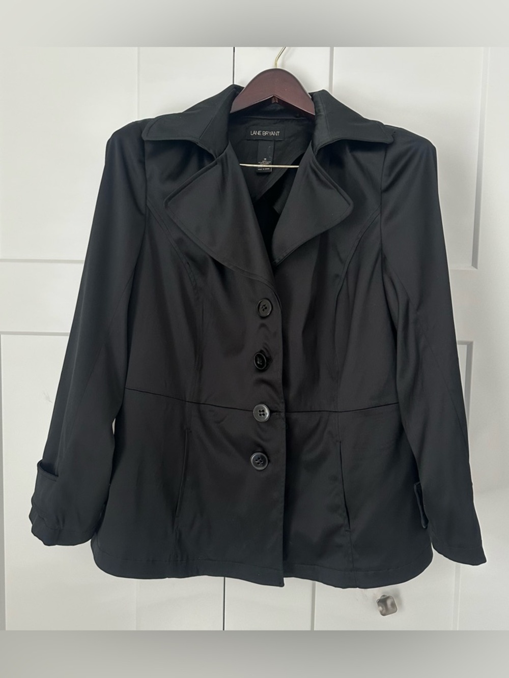 Lane Bryant Black Button-Front Tailored Trench Coat 18